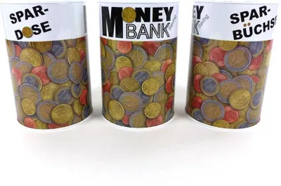 Produktbild von 3x Blech Metall Spardose Euro Münzen Sparschwein Sparbüchse Blechdose 15x10