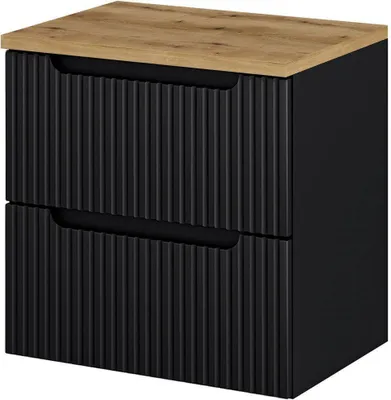 Produktbild von Waschtischunterschrank 'Skelbolu' hängend mit Schubladen 60 x 60 x 40 cm Schwarz/Eiche