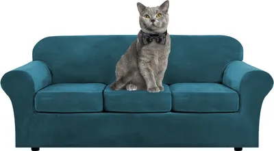 Produktbild von Samt Sofa Schonbezug Soft Stretch Couch Bezug High Elasthan Möbel Protector, 3-Sitzer / 183-244 cm,Dunkles Türkis