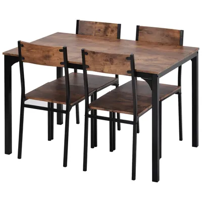 Produktbild von Esstisch mit 4 Stühlen, Esstisch-Set (5-teilig), Küchentisch, Esszimmergruppe, Metallgestell