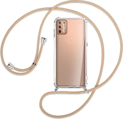 Produktbild von Handykette Backcover-Schutzhülle mit Band (Metall silberfarben) für Motorola Moto G9 Plus - beige