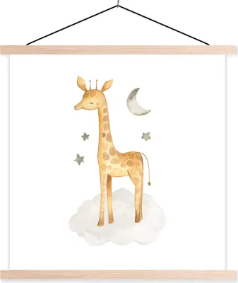 Produktbild von MuchoWow® Textilposter Giraffe - Dschungel - Wolke 120x120 cm mit holzfarbenen Rahmen - Textil-Poster