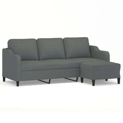 Image de Canapé à 3 places avec repose-pieds Gris foncé 180 cm Tissu