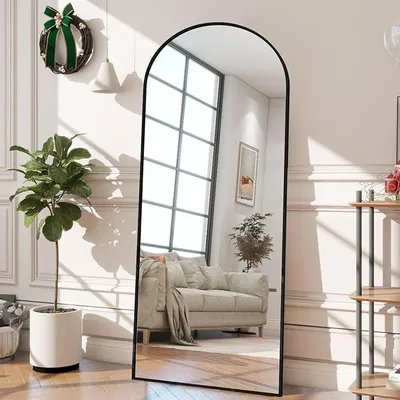 Imagen del producto de Espejo de cuerpo entero, 177 x 77 cm. Espejo de pie curvo, de color  y alta definición, con marco de aleación de aluminio y cristal templado. Espejo de pared grande, ideal para dormitorios, vestidores o salones