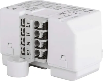 Produktbild von Homematic IP Smart Home Schaltaktor mit Tastereingang (16 A) – Unterputz, steuert Geräte und Leuchten per App, Alexa & Google Assistant, Energie sparen, 154346A0