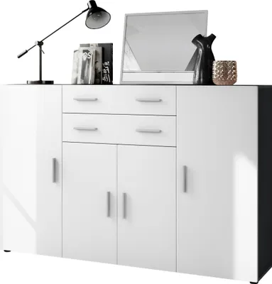 Produktbild von Vladon Highboard Aron Anrichte mit 2 Schubladen und 4 Türen mit insgesamt 8 Fächer dahinter, Anthrazit matt/Weiß matt (166,5 x 106,5 x 35 cm)