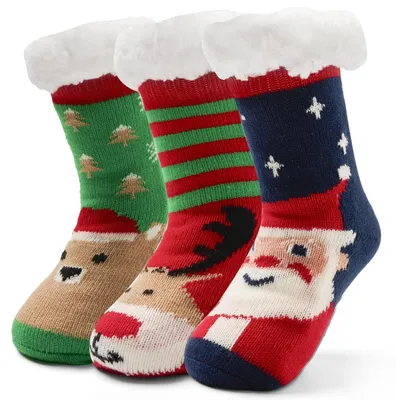 Produktbild von Kindersocken 3 Paar Dicke Wintersocken Jungen Mädchen Haussocken Antirutsch Warme Kuschelsocken 23-31/3-10 Jahre Mix Weihnachten