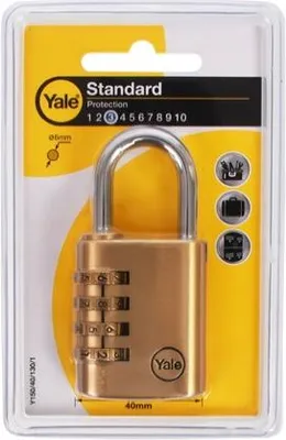 Image de Cadenas Yale 40 mm Y150/40 en laiton avec serrure à combinaison (code à 4 chiffres)