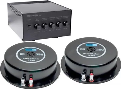 Produktbild von Reckhorn A-2.1 Stereo Verstärker + Mono Subwoofer Ausgang + 2 x Sinustec BS-250 Shaker
