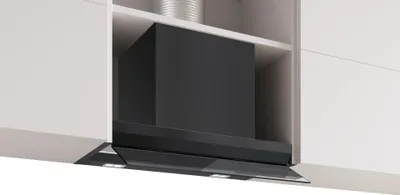 Produktbild von Bosch Serie 6 DBB67DP60, Integrierte Designhaube, 60 cm, Klarglas schwarz bedruckt, Mattschwarz