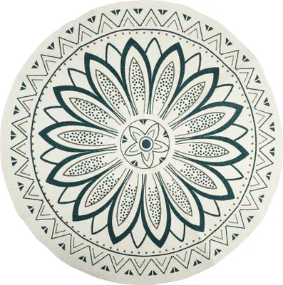 Produktbild von Runder grüner Teppich mit Mandala-Muster, 90 cm