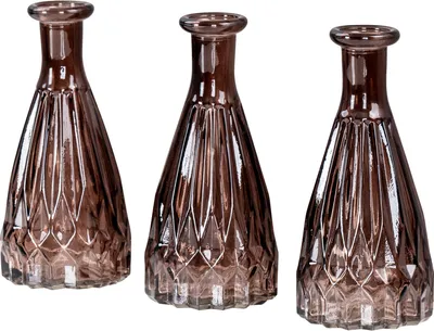 Produktbild von 3er Set Vasen Glas H15cm Braun Blumenvase Tischdeko Braunglas Glasvase Blumendeko Herbstdeko Vintage Kristallmuster Dekovase