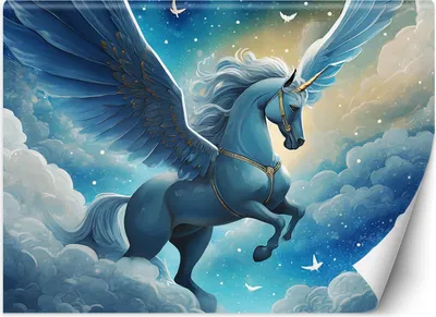 Produktbild von Vlies fototapete Blaues Einhorn 450x315 cm Feeby Blau inkl. Kleber einfache Montage