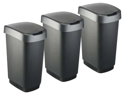 Produktbild von Rotho 3er-Set Abfalleimer 50 L Twist - Swingeimer - Mülleimer mit Swing Klappdeckel - Müllbehälter 29,8 x 40,1 x 60,2 cm - Abfallbehälter