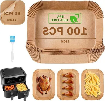 Produktbild von 150 Stück 22 x 14 cm perforiertes Backpapier - Antihaftfolie - Einwegschalen - Bürste