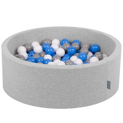 Obrázok produktu pre KiddyMoon 90x30cm/200 loptičiek ∅ 7cm Okrúhly Detské penové loptičky  vyrobené v EÚ, Svetlo šedá: Sivá/Biela/Modrá