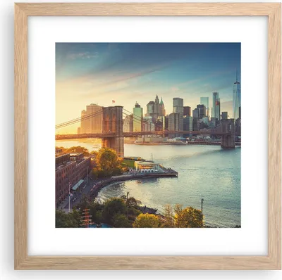 Produktbild von Gerahmtes Poster - Rahmen in heller Eiche - New York Brücke - 30x30 cm - Wand Bild - Wanddeko - Wandbilder - Kunstposter - Wandposter - Bilderrahmen - Bilder - Kunstdruck - Wandbild - P2NAC30x30-4047