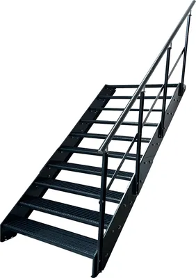 Produktbild von Stahl Wangentreppe Gitterroststufen 10 Stufen Geländer Rechts - Verzinkt & Anthrazit pulverlackiert - (B x H x T) 80 x 190 x 196 cm