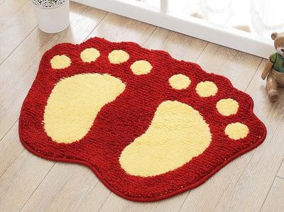 Badematte Badteppich aus Mikrofaser Anti Rutsch Fußspur Design Badezimmerteppich Weiche Badevorleger für Badezimmer Kinderzimmer 40 x 60 cm,Rot