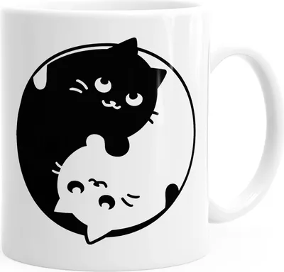 Produktbild von Tasse mit Katzen-Motiv Ying Yang Cats MoonWorks® weiß unisize