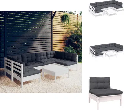 Produktbild von vidaXL 7-tlg. Garten-Lounge-Set mit Kissen Weiß Kiefer Massivholz -  Gartenmöbel-Sets
