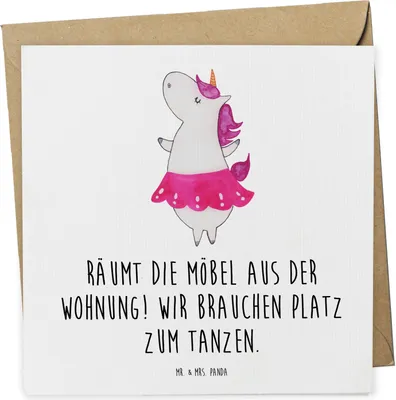 Produktbild von Mr. & Mrs. Panda Glückwunschkarte Einhorn Ballerina - Weiß - Geschenk, Klappkarte, Grußkarte, faltkarte, Unicorn, doppelkarte, anlasskarte, Einhörner, Feiern, Geburtstag