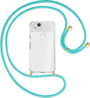 Produktbild von Handykette Backcover-Schutzhülle mit Band (Metall goldfarben) für Google Pixel 2 XL - türkis