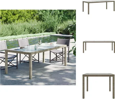 Produktbild von vidaXL Gartentisch Grau 190x90x75 cm Hartglas und Poly Rattan -  Gartentische