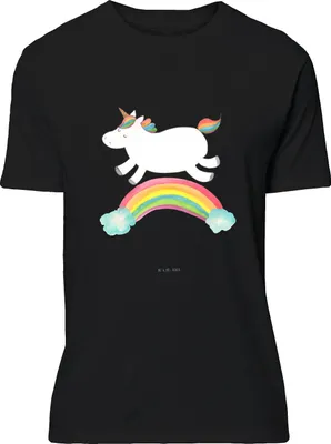 Produktbild von Mr. & Mrs. Panda Tshirt Einhorn Regenbogen - Schwarz - Geschenk, T-Shirt, mit Spruch, Einhornpower, Erwachsenwerden, oberteil, S, Unicorn, Basic-Shirt, Glitzer