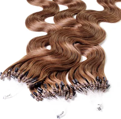 Produktbild von hair2heart Microring Extensions Echthaar gewellt 8/03 Hellblond Natur-Gold - 25 Strähnen 0.5g 50cm, Echthaar Extensions für dauerhafte Haarverlängerung
