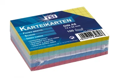 Produktbild von TSI Karteikarten A8, 100 Stk. 5 Farben sort. kariert