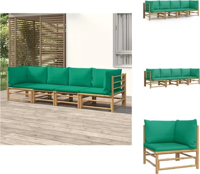 Produktbild von vidaXL 4-tlg. Garten-Lounge-Set mit Grünen Kissen Bambus -  Gartenmöbel-Sets