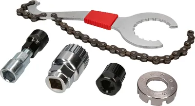 Produktbild von windmeile | 5in1 Fahrrad Werkzeug Set, Multitool, Kurbelabzieher, Kassettenabzieher, Innenlagerschlüssel, Nippelspanner, E-Bike, Pedelec