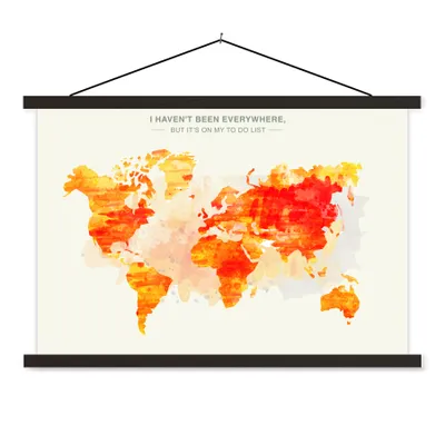 Produktbild von MuchoWow® Textilposter Weltkarte - Farbe - Sonnenuntergang 90x60 cm mit schwarzem Rahmen - Aufhängungssatz