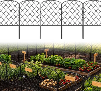 Produktbild von FIVMEN 25 Stück Dekorativer Gartenzaun aus Metall, Steckzaun für Garten & Beet, Modularer Tierzaun Beetzaun 60 cm (H) x 32 cm (B), Gitterzaun Gesamtlänge 8 m, Zaun zum Stecken, Typ A