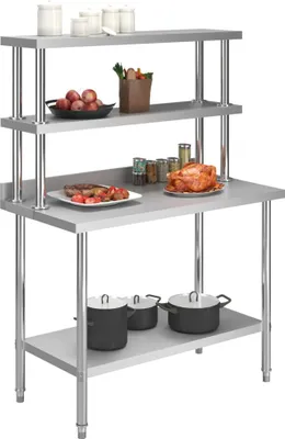 Obrázok produktu pre vidaXL Kuchynský pracovný stôl s hornou policou 120 × 60 × 93 cm Nerezová oceľ