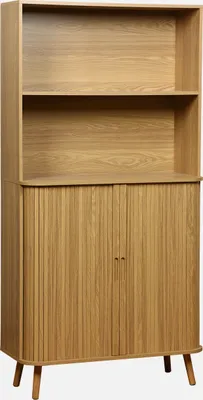 Produktbild von sweeek - Bücherregal, 2 Schiebetüren, 4 Ebenen, gerillter Holzeffekt - Natur