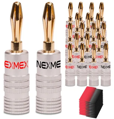 Produktbild von Bananenstecker NEXMEX 20x High End Stecker mit Schrumpfschlauch 24K vergoldet