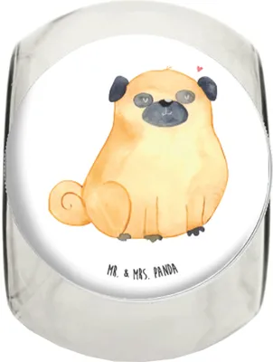 Produktbild von Mr. & Mrs. Panda Müsli Glas Mops XL 2000ml - Weiß - Geschenk, Kaffeedose, gewürzglas, Hund, Liebe, glasbehälter, Sprüche, Dekoglas, schraubglas, Vorratsbehälter, Knuffig