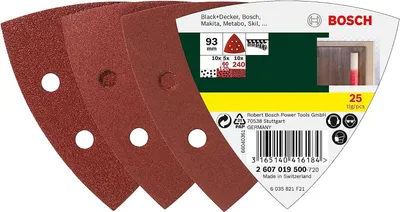 Produktbild von Bosch Schleifblatt 25 Stück, 93 mm, Körnung 60/120/240 für Deltaschleifer , 6 Löcher