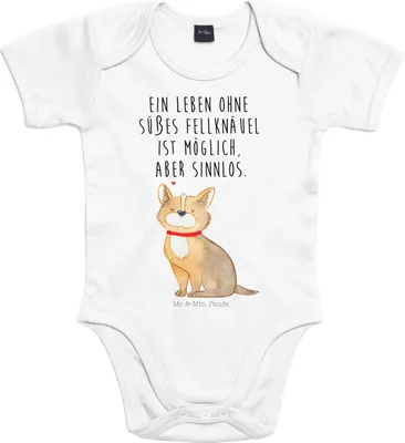 Produktbild von Mr. & Mrs. Panda Strampler Baby Hund Glück 3. - 6. Monat - Heather Grey - Geschenk, Corgie, Babystrampler, Babybody, babykleidung body, Herz, Spruch, Sprüche, Liebe