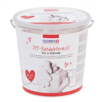 Produktbild von DIY-Set zur Herstellung von Handabdrücken für zwei Hände, inklusive Material für eine Gipsform, ideal als Souvenir, Dekoration und Geschenk