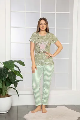 Produktbild von Damen Pyjama Schlafanzug Grün XXL Kurz 2-Teiler Set A-86