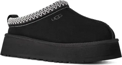 Produktbild von UGG Tazz Ii Wildleder-Schuhe Schwarz mit rot-weiß geflochtenem Rand und weichem Innenfutter
