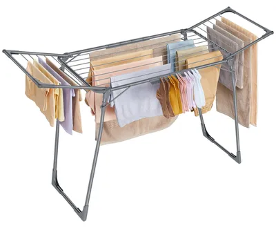 Produktbild von SONGMICS Wäscheständer, Standtrockner 52,5 x 173 x 96,5 cm, Flügelwäscheständer, Flügelwäschetrockner platzsparend, mit Sockenhalter, Metall, für Kleidung, Handtücher, Wäsche, grau LLR518G01