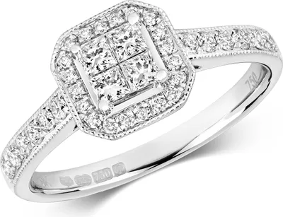 Produktbild von Wunderschöner 18 Karat (750) Weißgold Cluster Diamant Damenring Prinzessschliff 0.54 Karat HI - SI, 50 (15.9); TRS11134RSK
