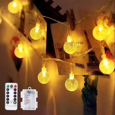 Image de Guirlande LED avec boules, 10 m, 80 LED, 8 modes, télécommande, minuterie, étanche, pour l'intérieur, l'extérieur, Noël, les fêtes, les mariages