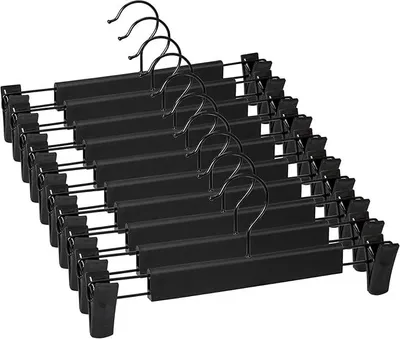 Produktbild von PolkaHome® 10er Set Kleiderbügel mit rutschfesten Clips, verstellbare Hosenbügel für Hosen, Socken, Röcke, Mäntel, Schwarz