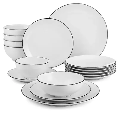 Produktbild von Zeugma 24-teiliges Geschirrset für 6 Personen – Modernes Porzellan Tafelservice in Schwarz-Weiß mit 25 cm großen Speisetellern