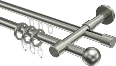 Produktbild von Interdeco Rundrohr-Innenlaufstange / Gardinenstange (Kombination) Edelstahl-Optik, Typ Sinux Puros (Kugel), 16 mm Ø 2-läufig, 220 cm